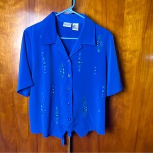 Koret Blue Button Down Shirt with Notched Collar and Short Sleeves